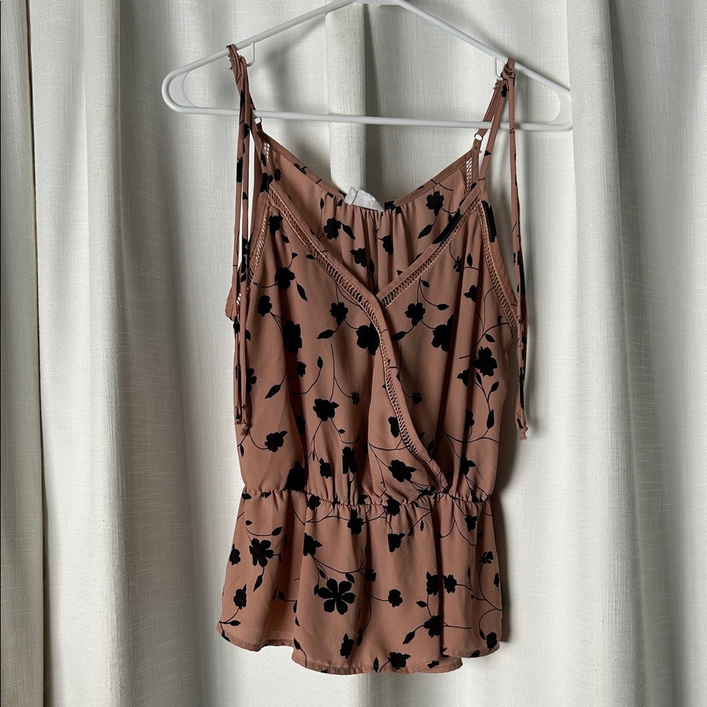 Sienna Sky Mauve-Brown Floral Tie-Strap Peplum Cami